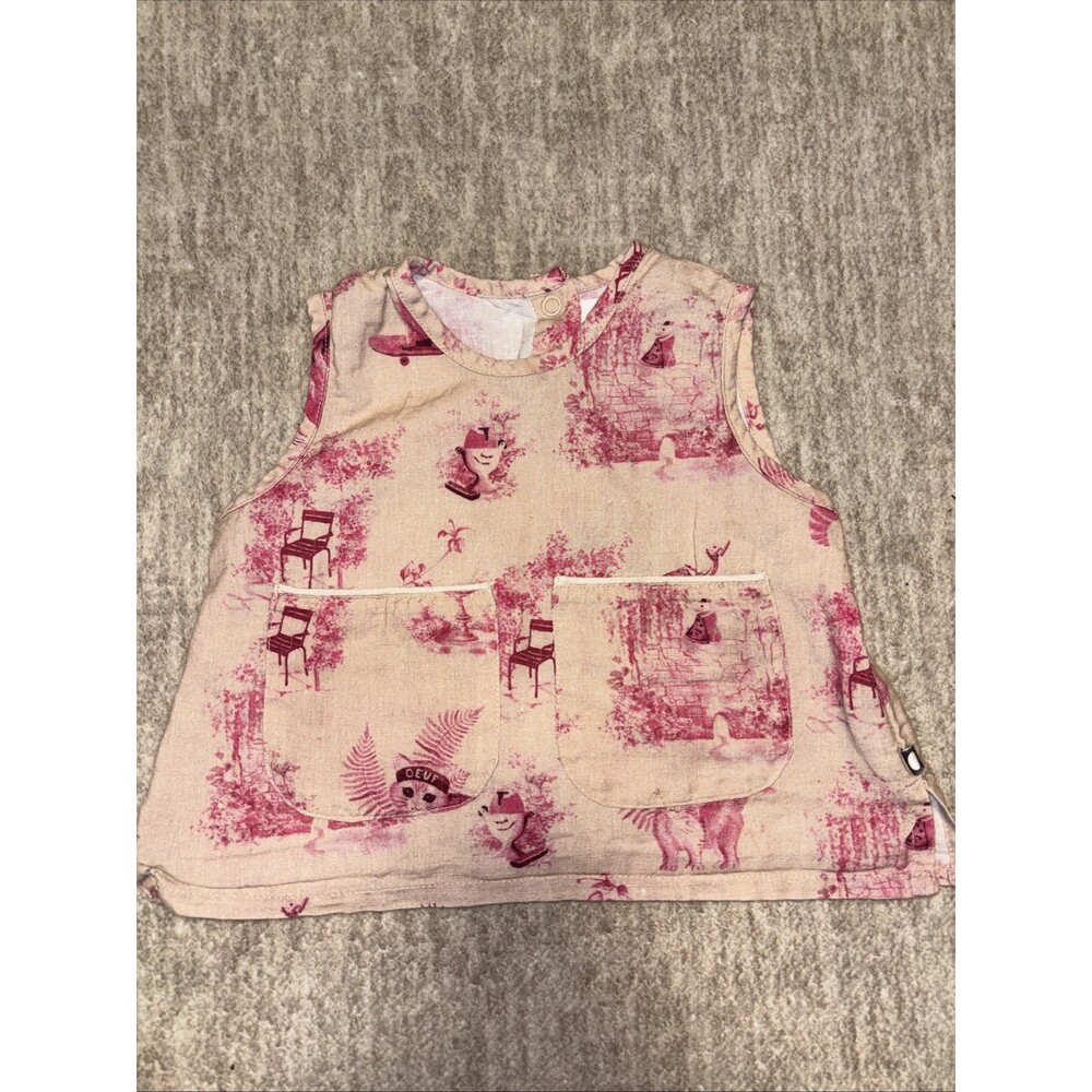 Oeuf linen Cotton Baby Toddler Top Shirt Toile De Joy Print Pink And Red Snap